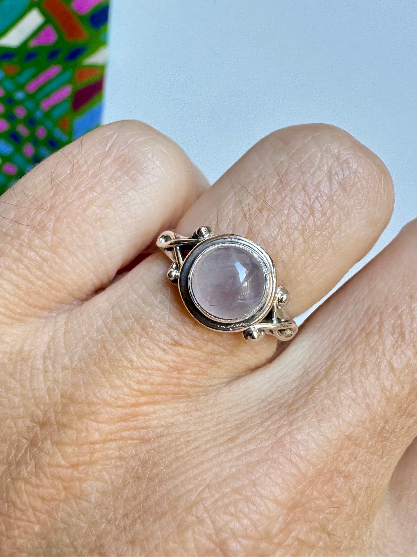 Anello argento 925 quarzo rosa misura 13 - 6WE