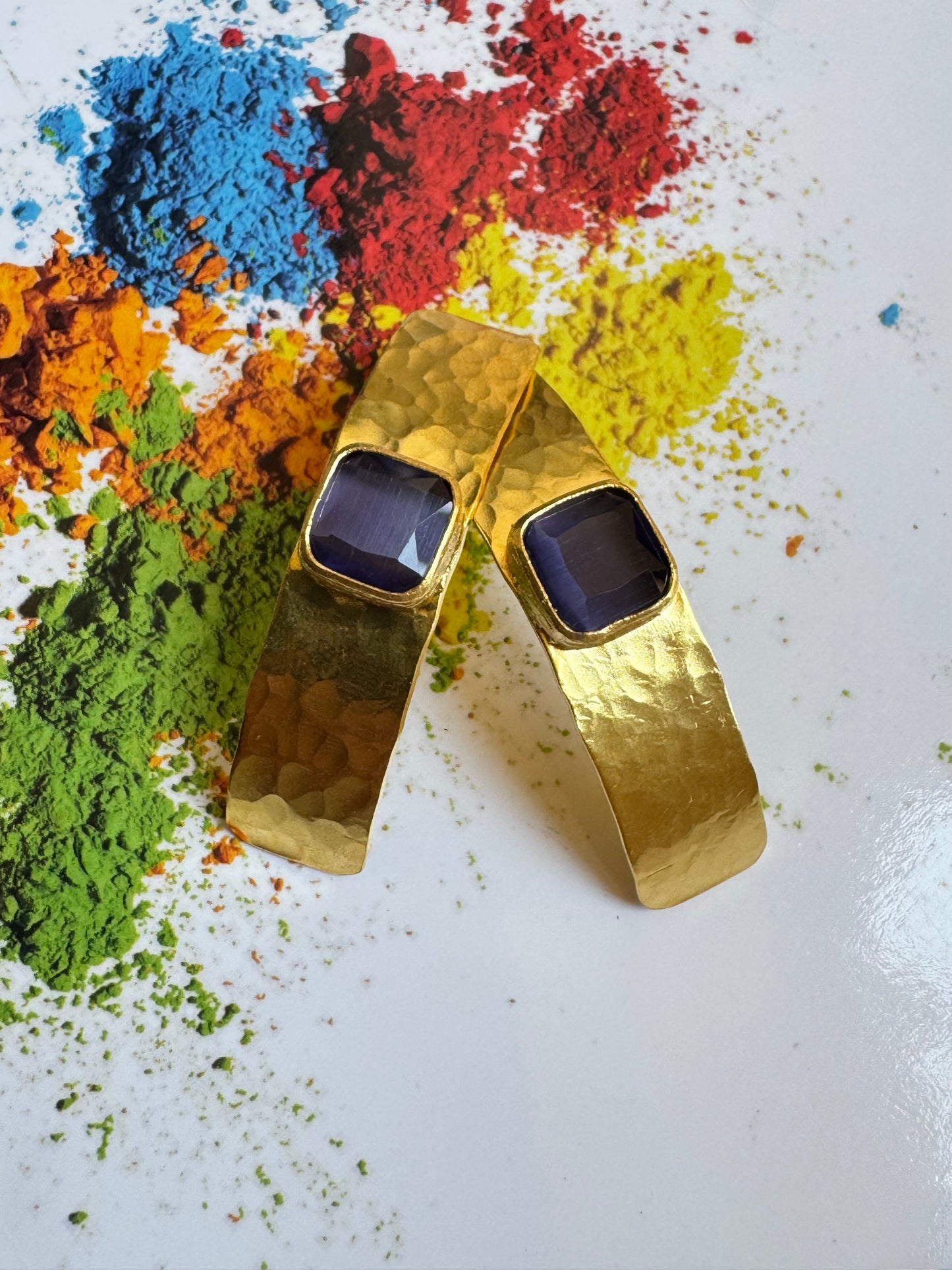 Long blueberry shield earrings