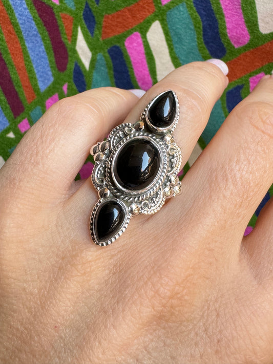 Black Onyx Silver Ring T90