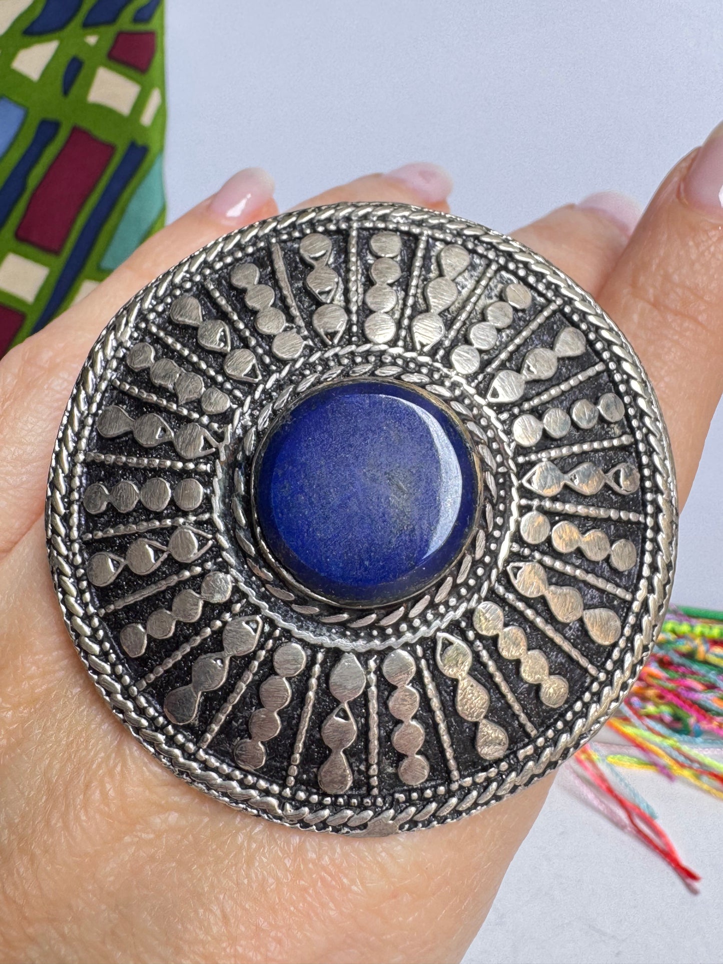 Anello antico pietra dura lapislazzuli vintage misura 17/18