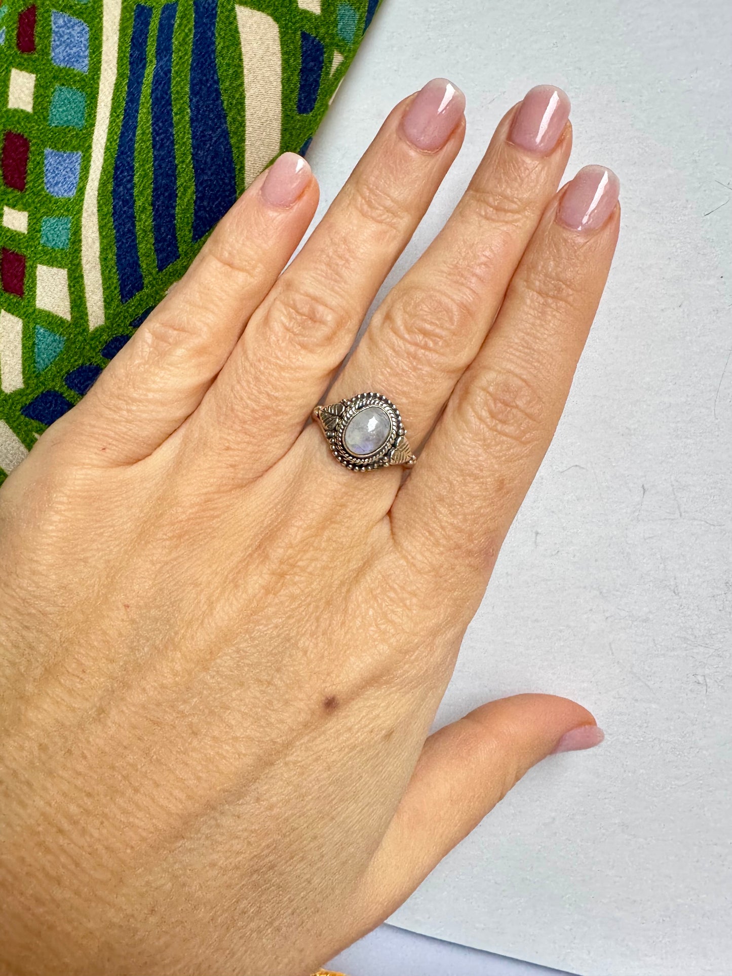 Anello argento 925 Pietra di luna arcobaleno misura 14 - 7SZ