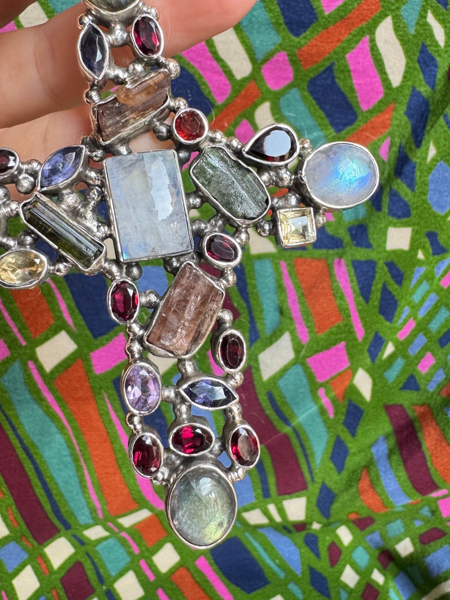 925 silver multi-stone cross pendant 1L