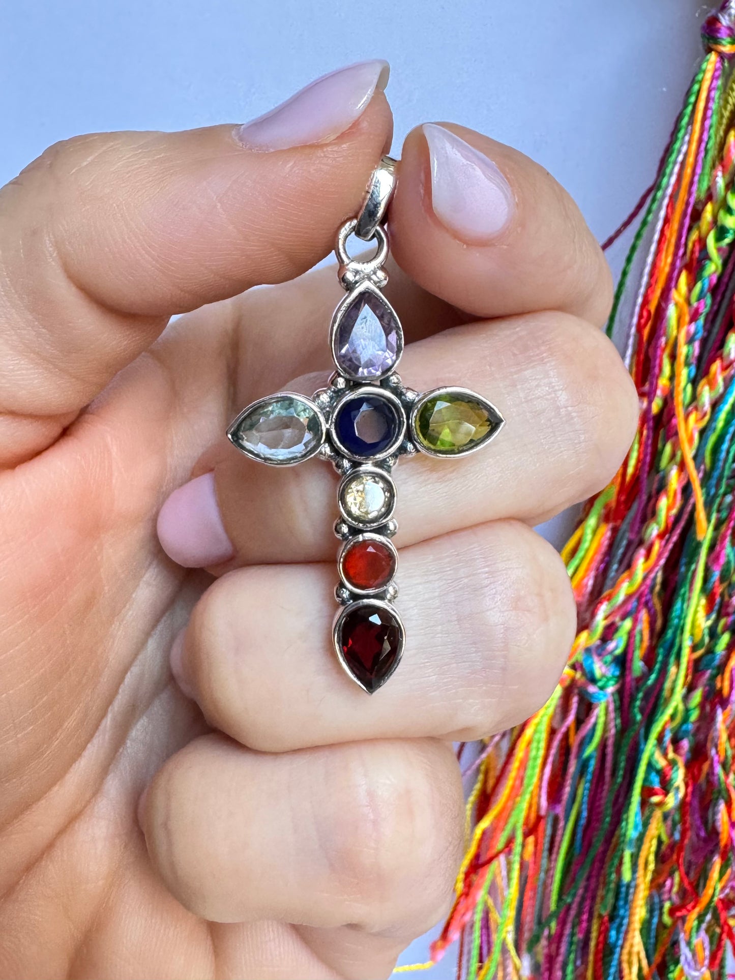 Ciondolo argento 925 croce 7 chakra V12