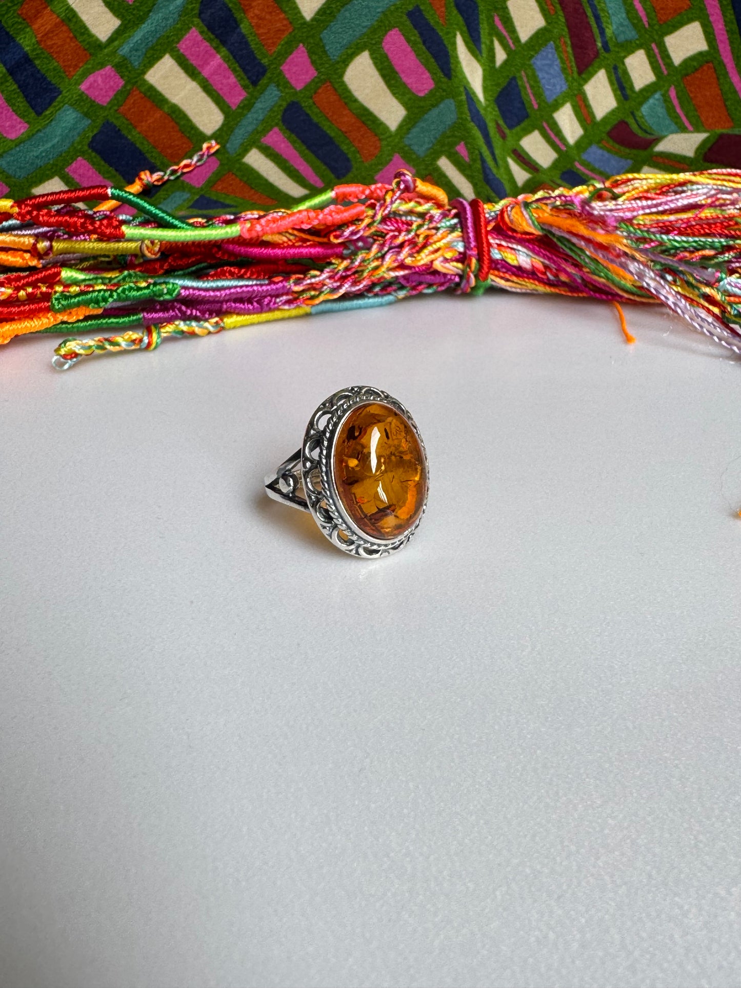 925 silver amber ring size 18 adjustable 47A