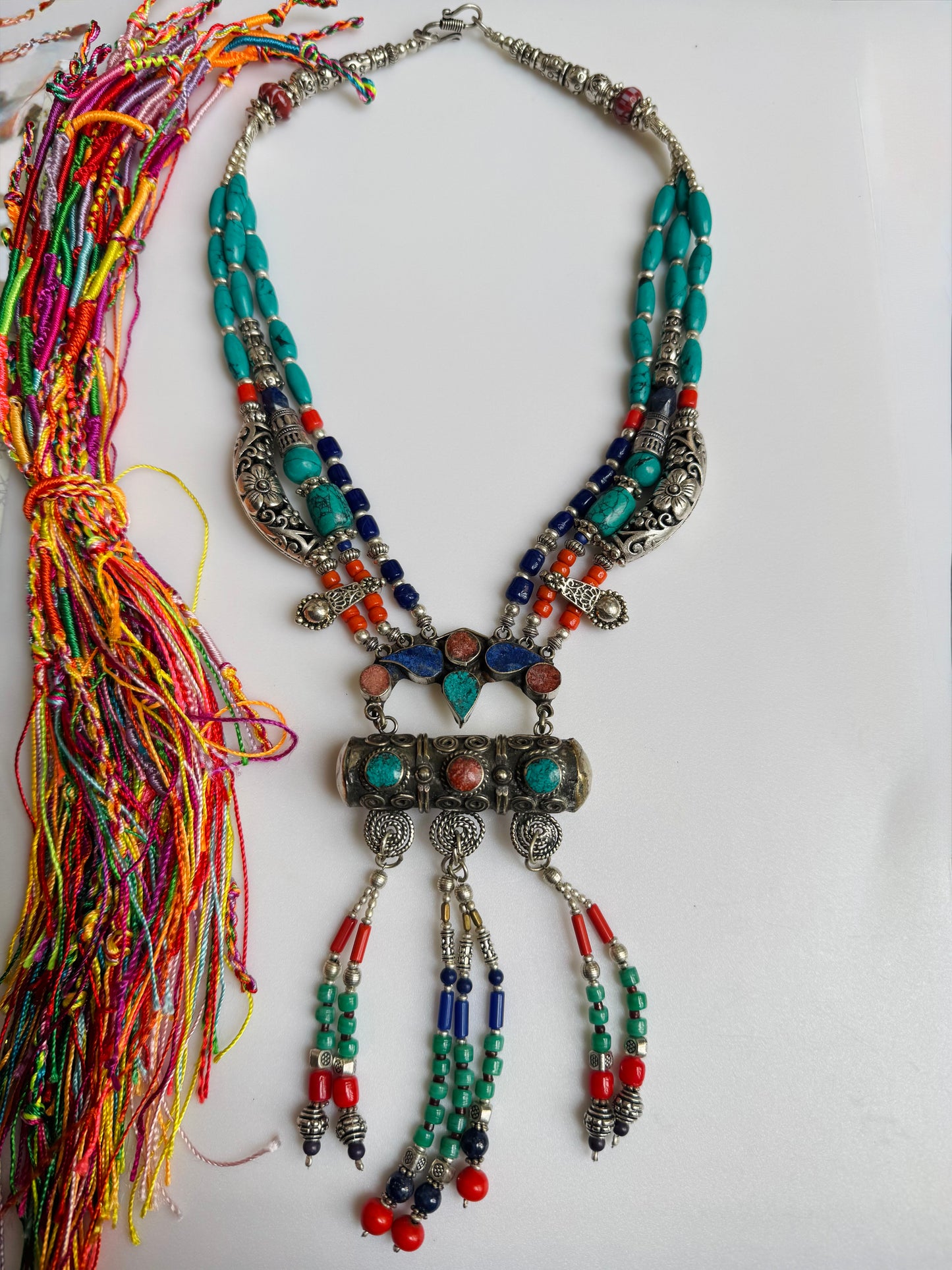 Collana nepalese metallo pietre vintage anni 70