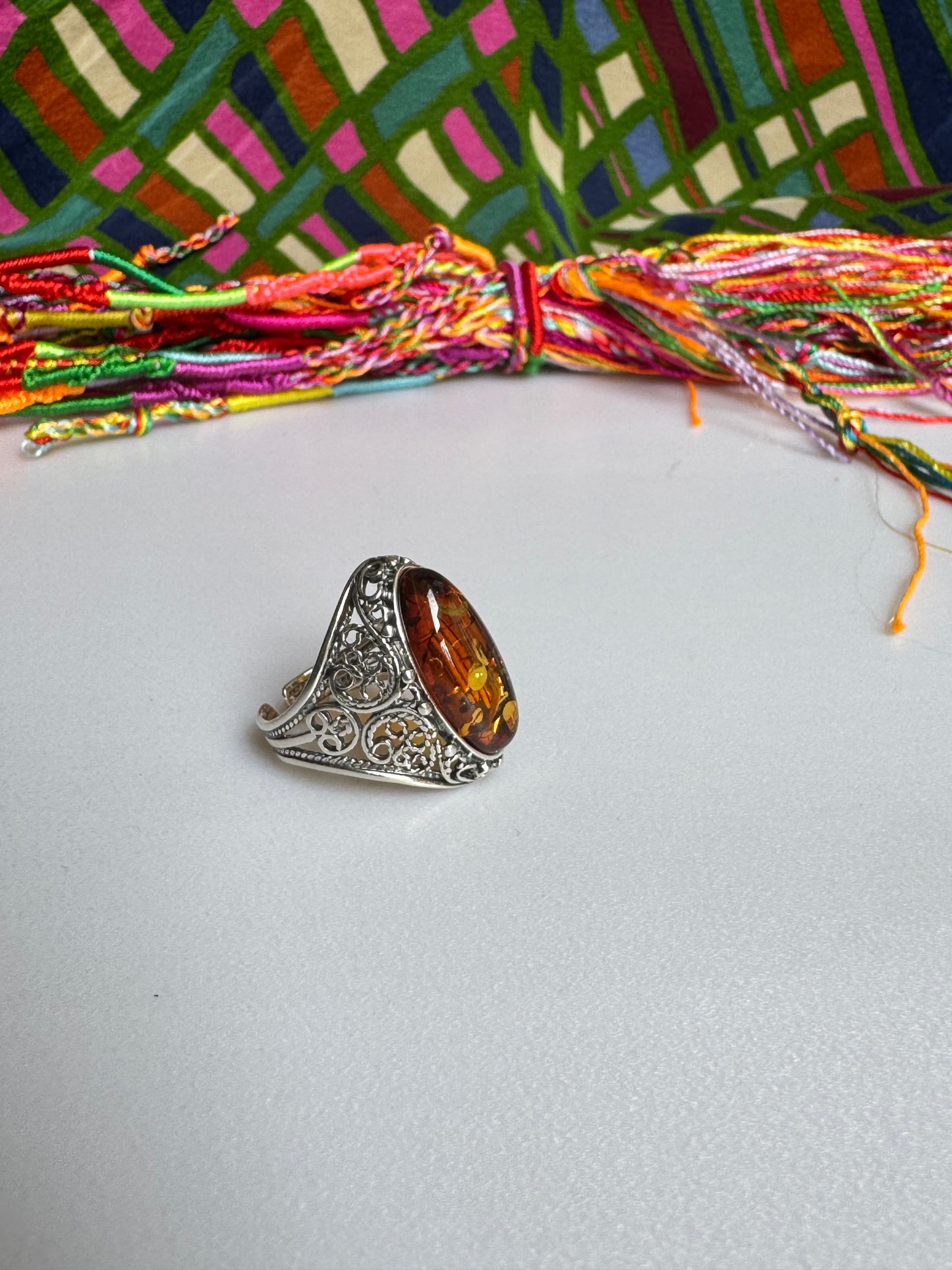 925 silver amber ring size 14 adjustable 58A
