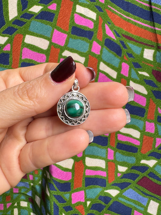 925 Silver Pendant Malachite C54