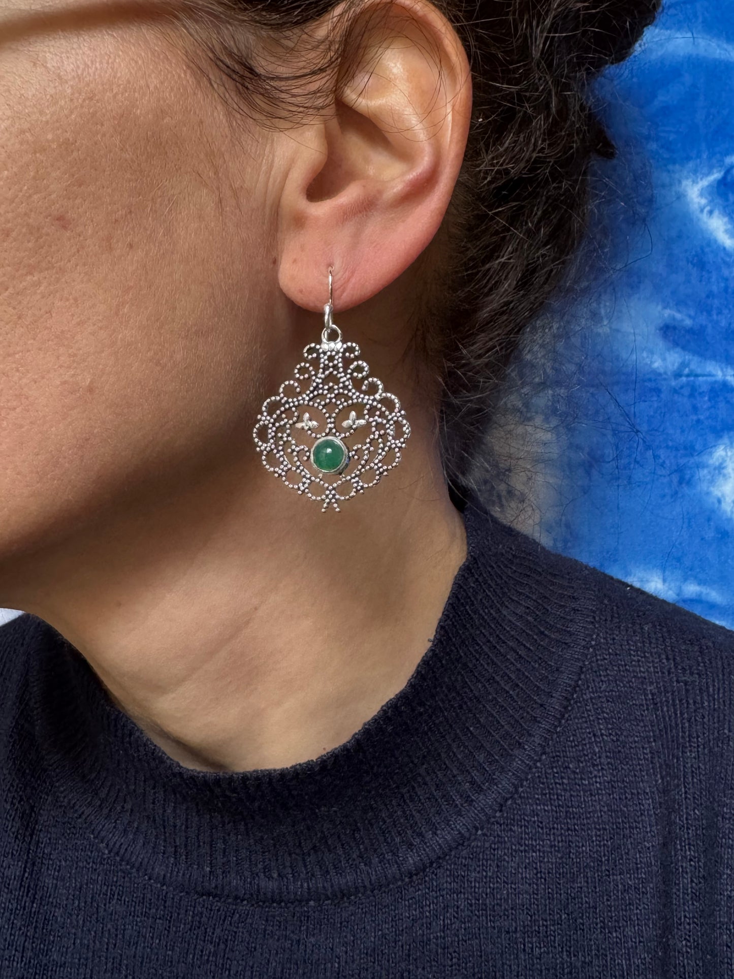 Orecchini boho argentato verde