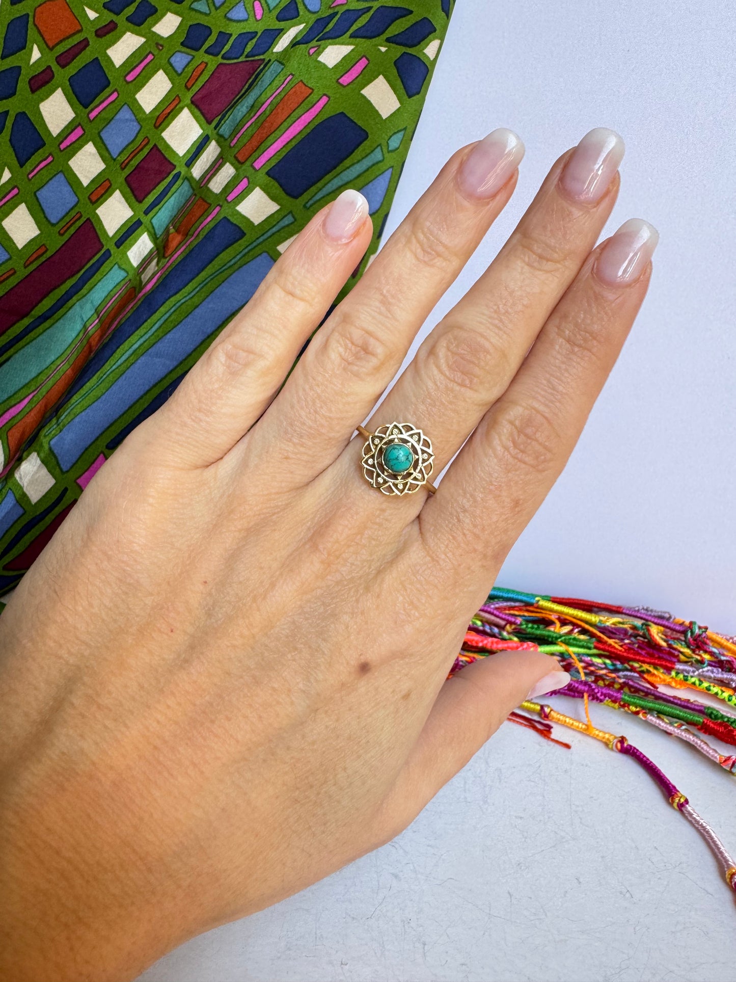 Anello boho dorato turchese