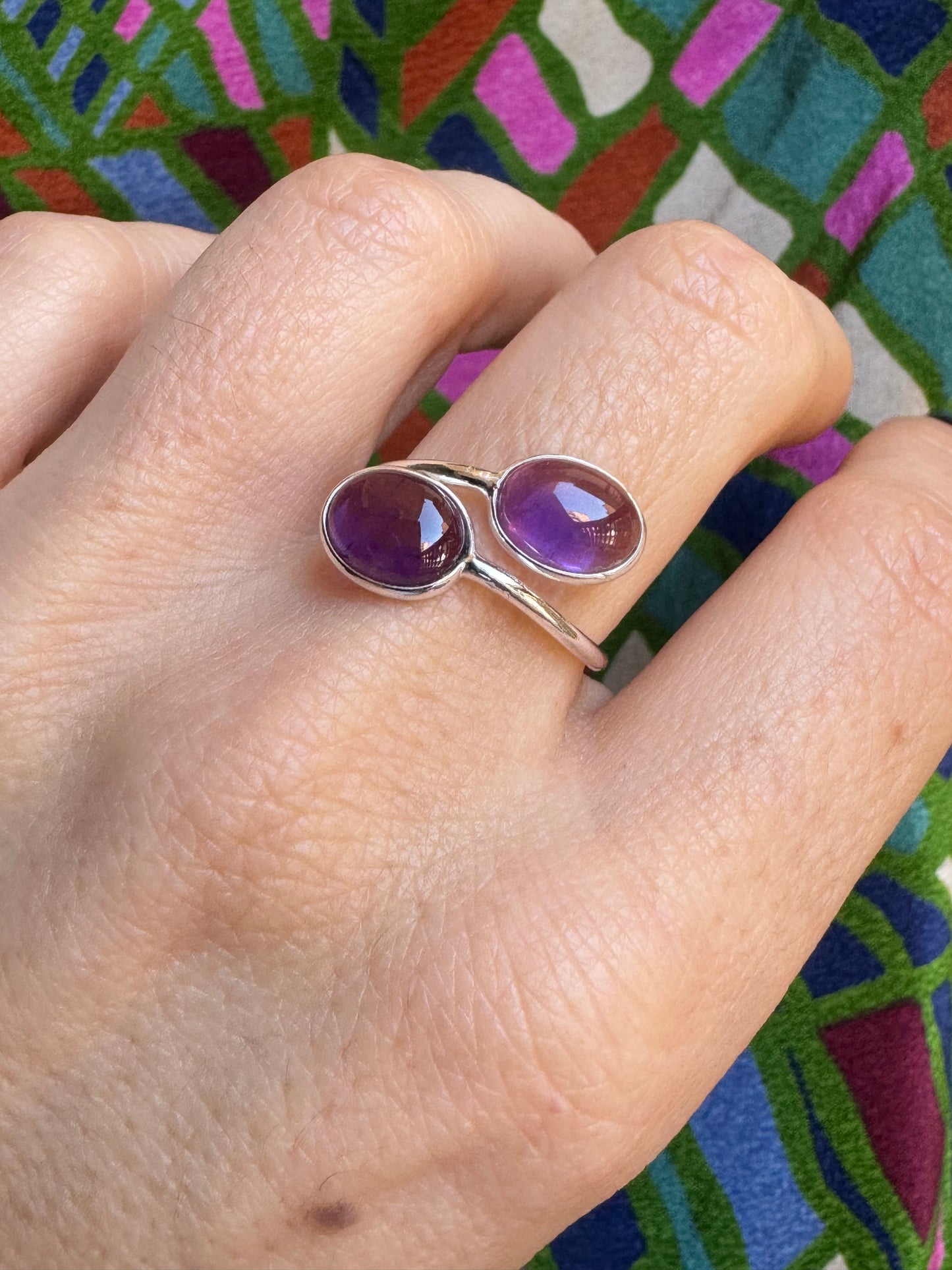 T15 verstellbarer Amethyst-Ring aus 925er Silber