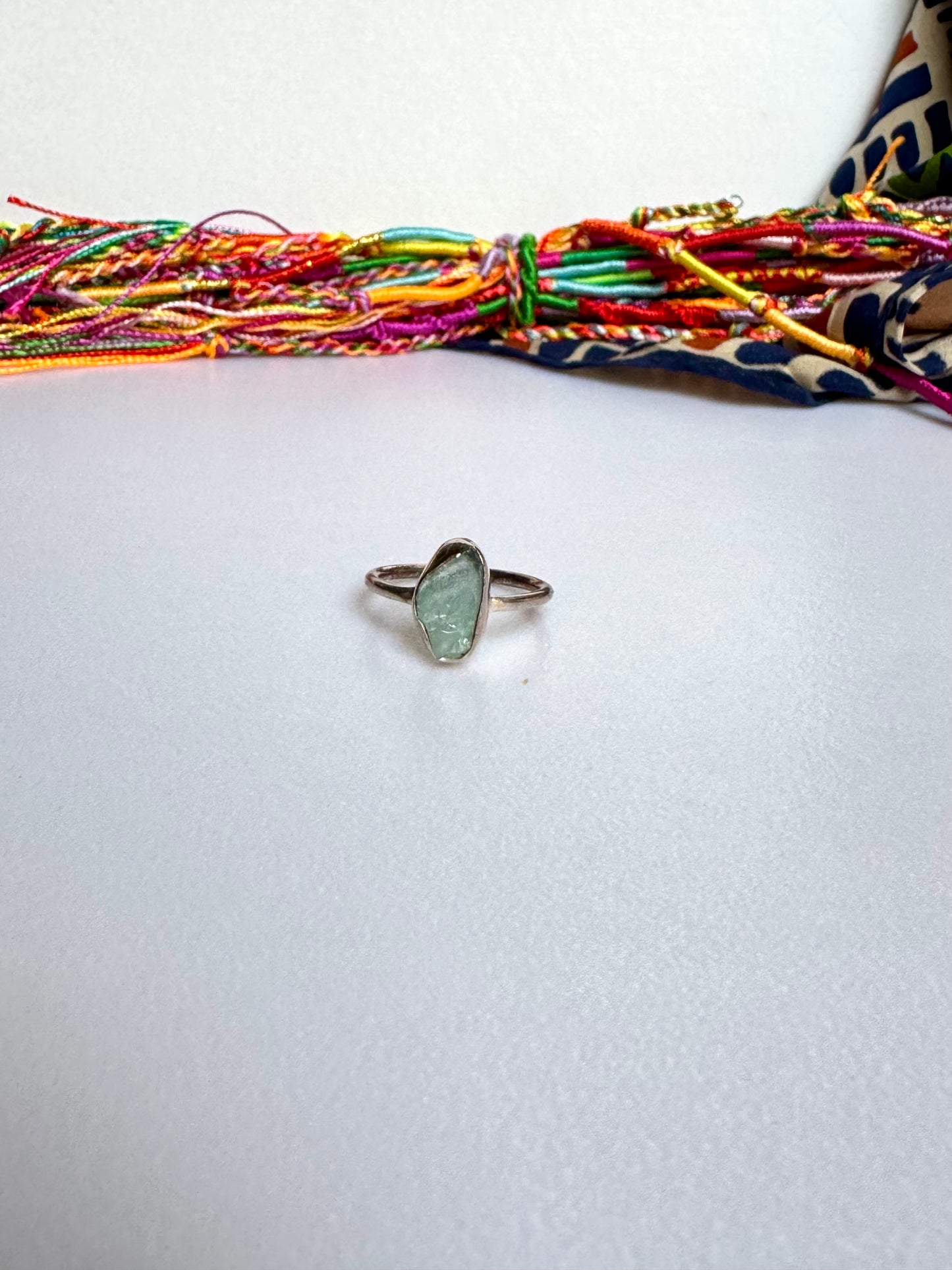 Anello argento 925 acquamarina grezza misura 14/15 - 4AQ