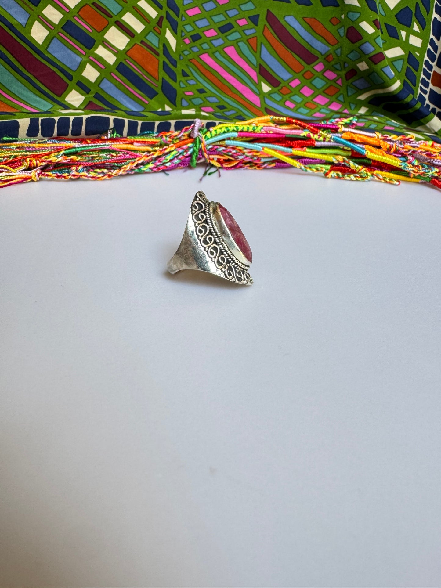 925 Silberring mit Rubinwurzel Größe 14/15 -X75