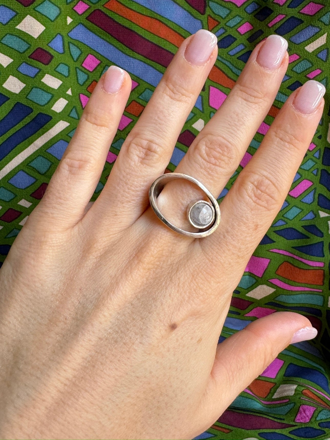 Boho silver moonstone ring