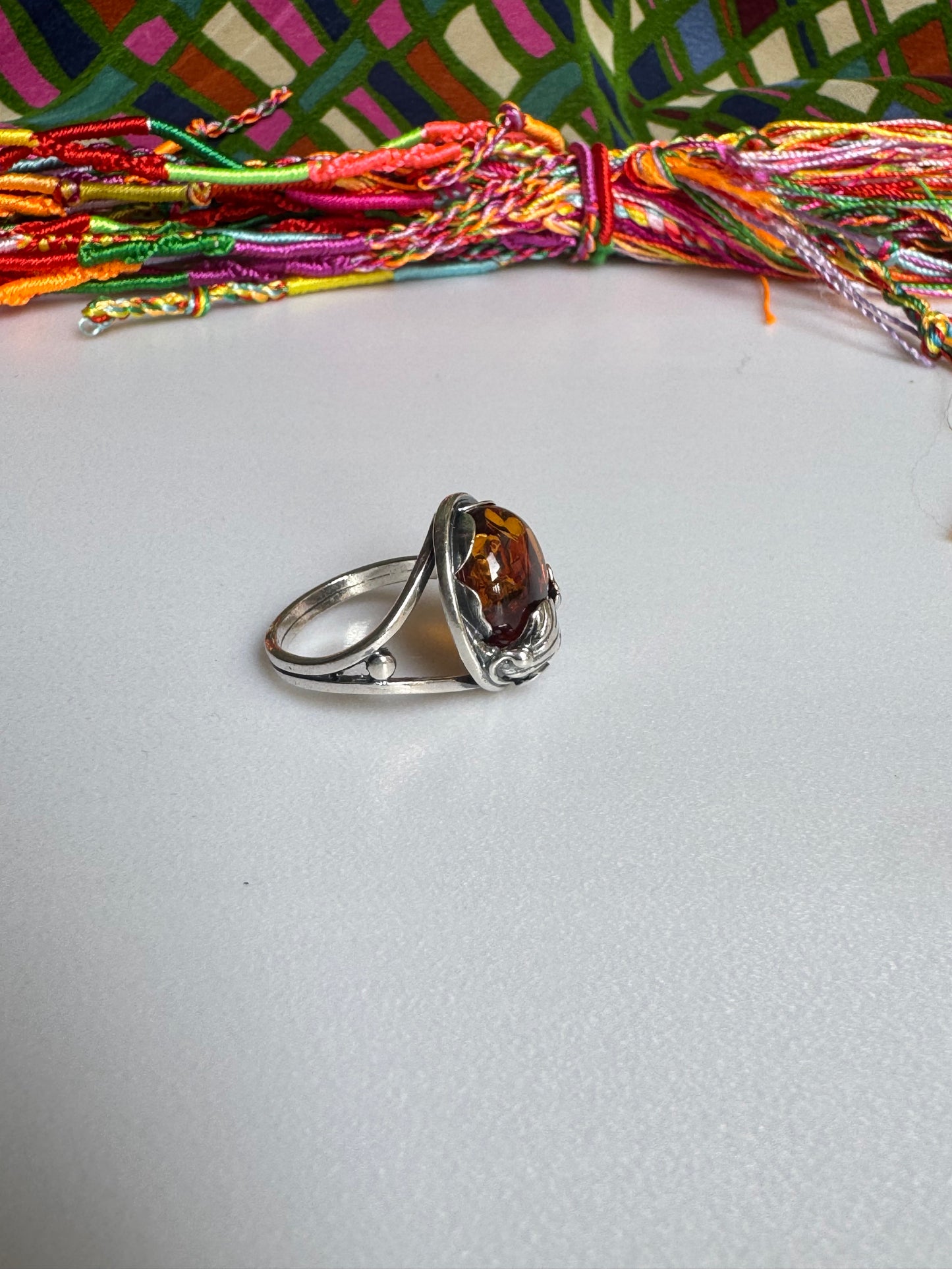 925 silver amber ring size 18 adjustable 44A