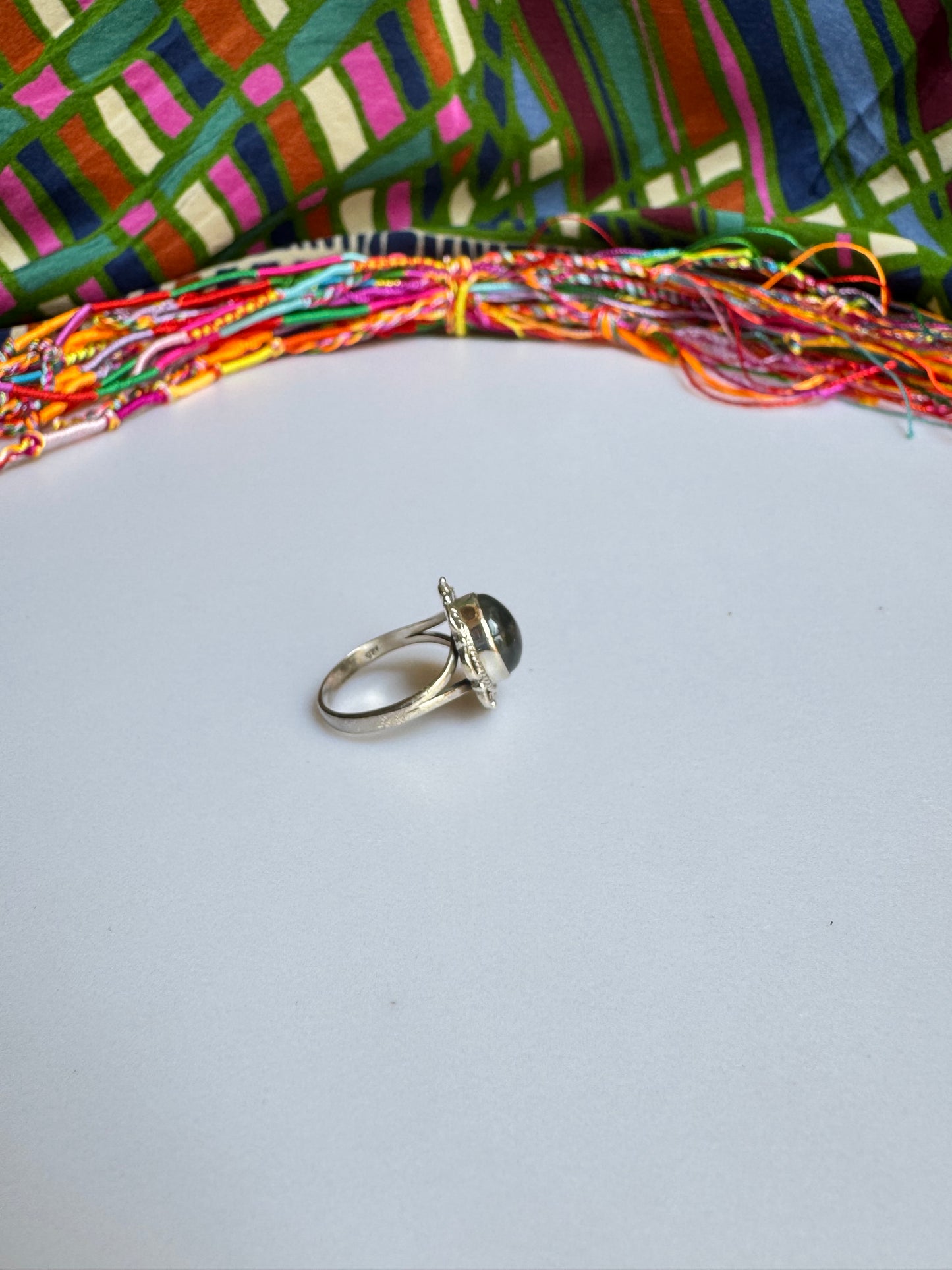 925 Silber Labradorit Ring Größe 14 - X78