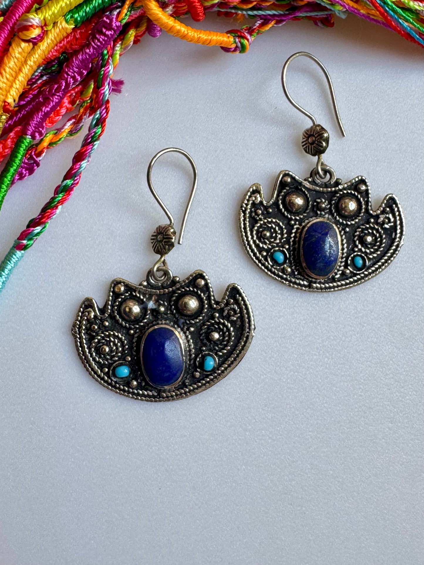 Antique Lapis Lazuli Paste Earrings Vintage