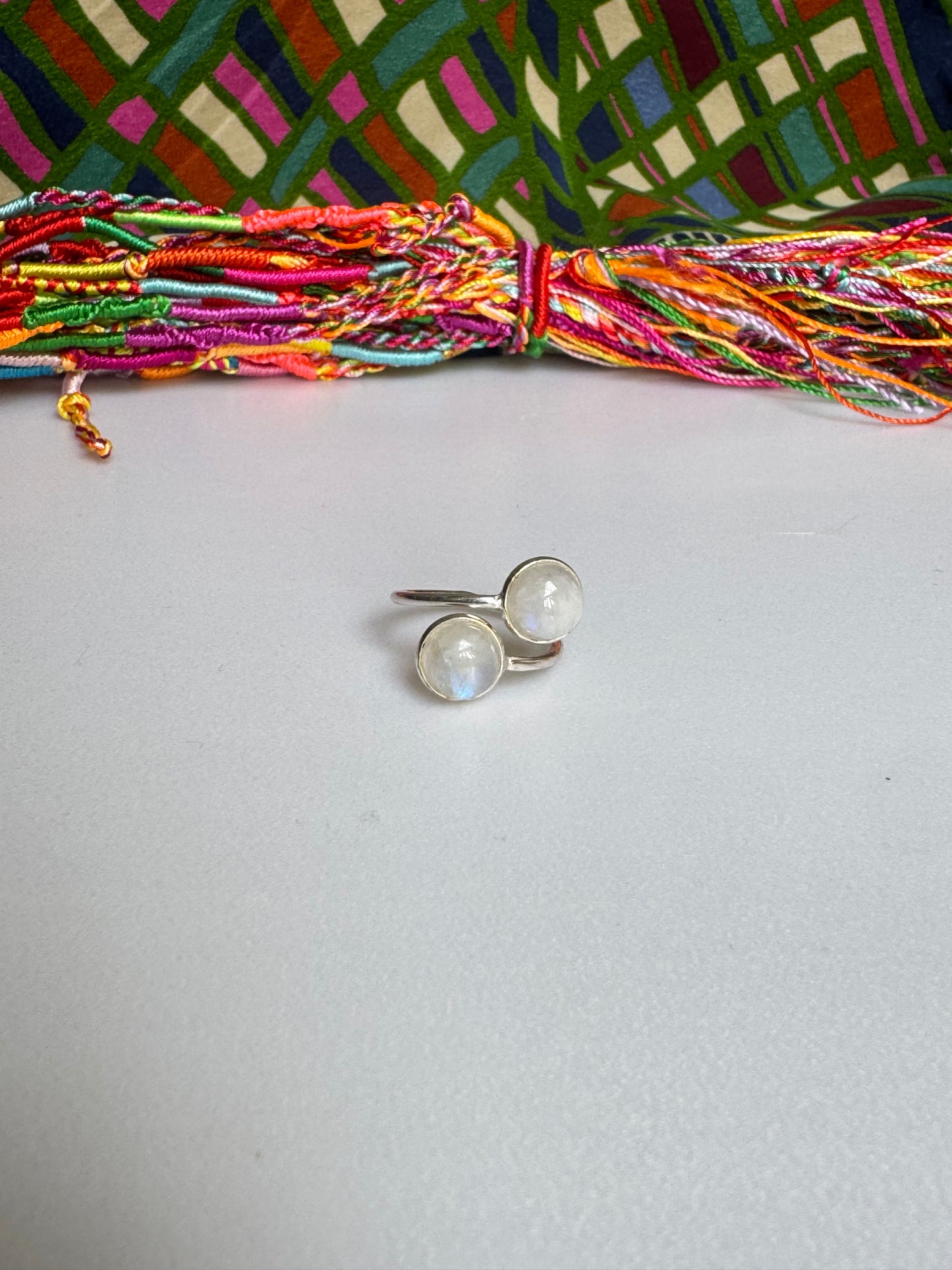 Anello argento 925 Pietra di luna arcobaleno misura 14 - 9AM