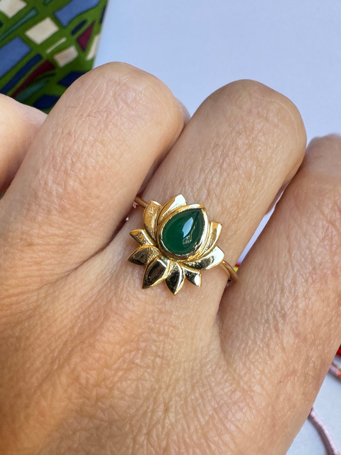 Anello boho dorato verde