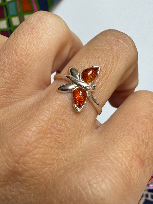 Anello argento 925 ambra misura 15 regolabile 9AMB