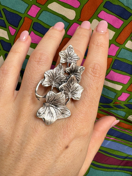 Silver zamak leaf ring