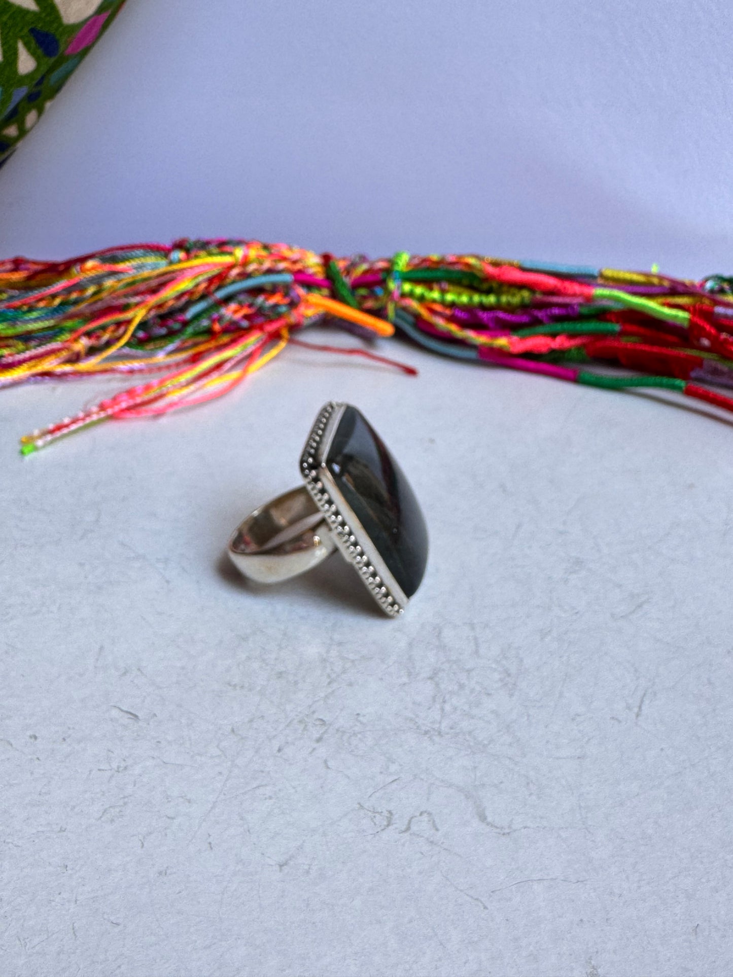 Anello argento 925 labradorite regolabile da misura 18/19 - 29UM