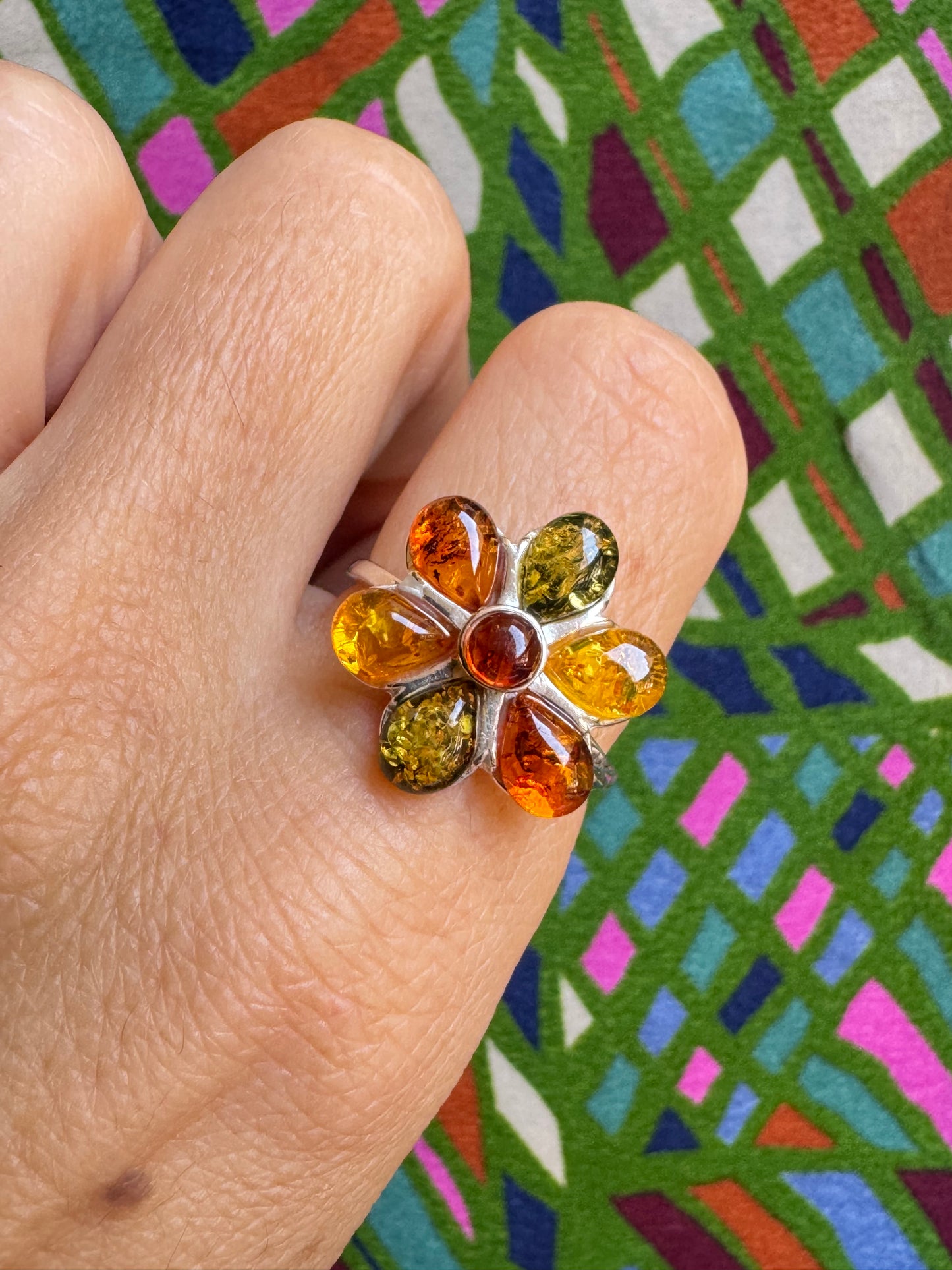 925 silver amber ring size 20 29A