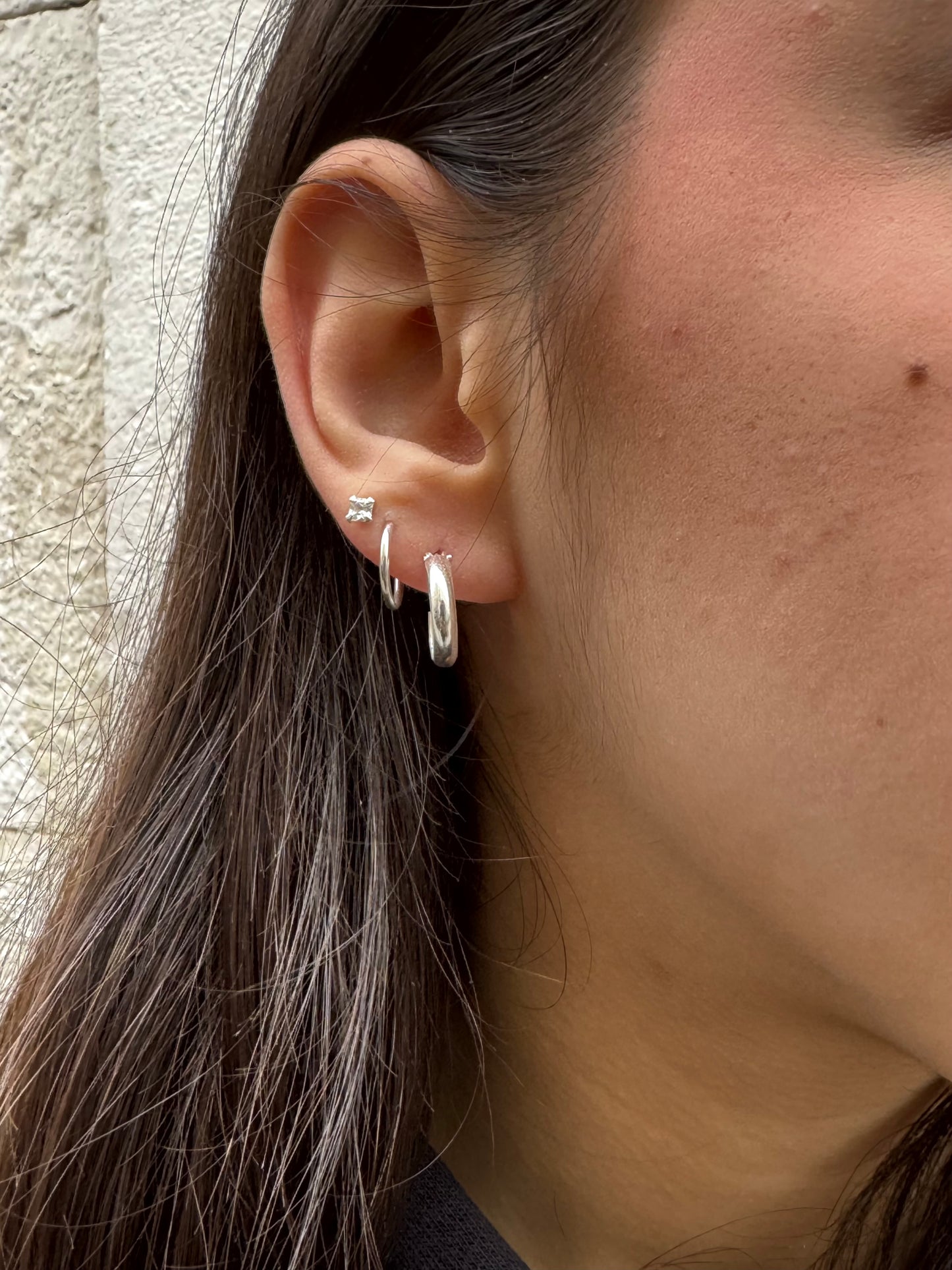 Single earring smooth circle cm 925 silver 1.4cm W25