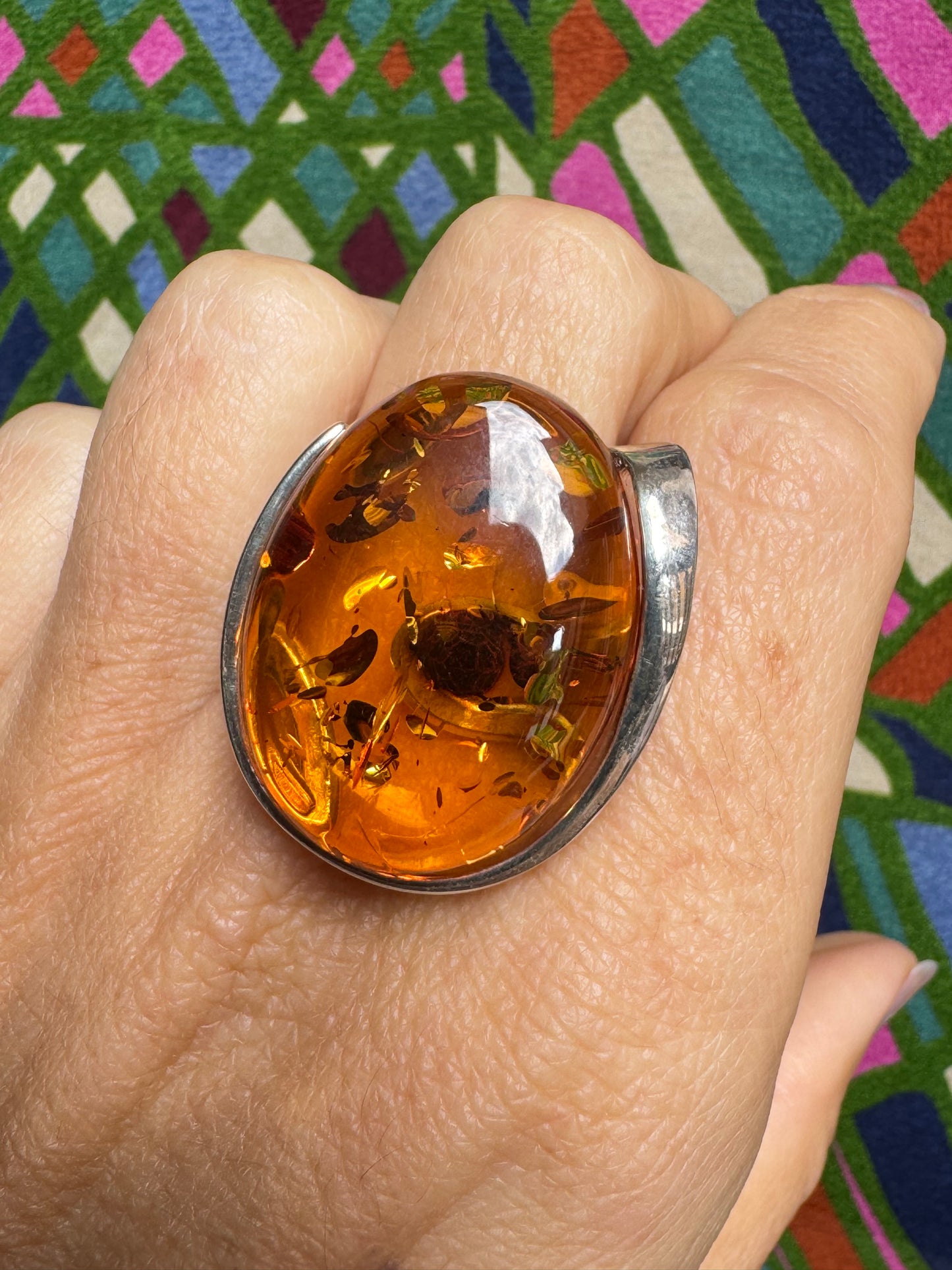 925 silver amber ring size 18 adjustable 57A