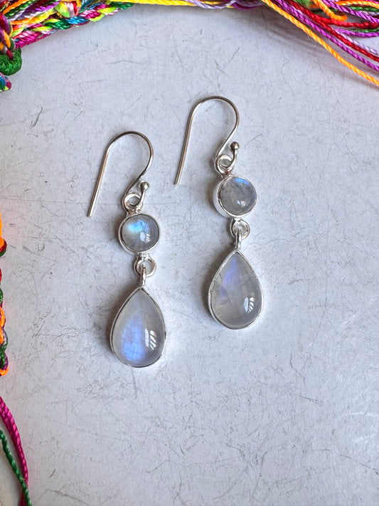 Orecchini argento 925 pietra di luna arcobaleno A18