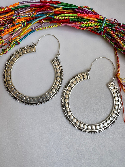 Silver boho giant circle earrings