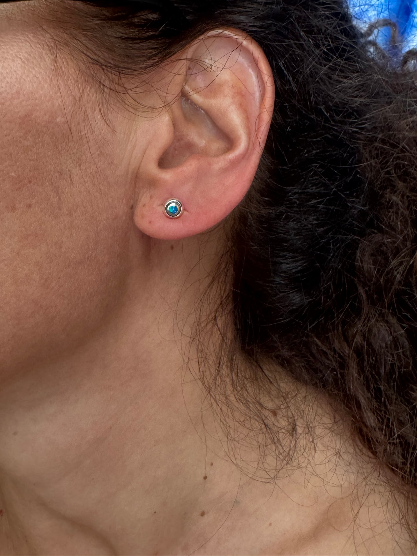 Orecchini lobo argento 925 opale azzurro