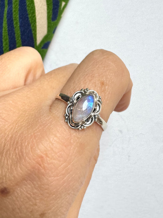 Anello argento 925 Pietra di luna arcobaleno misura 23 - 14SZ