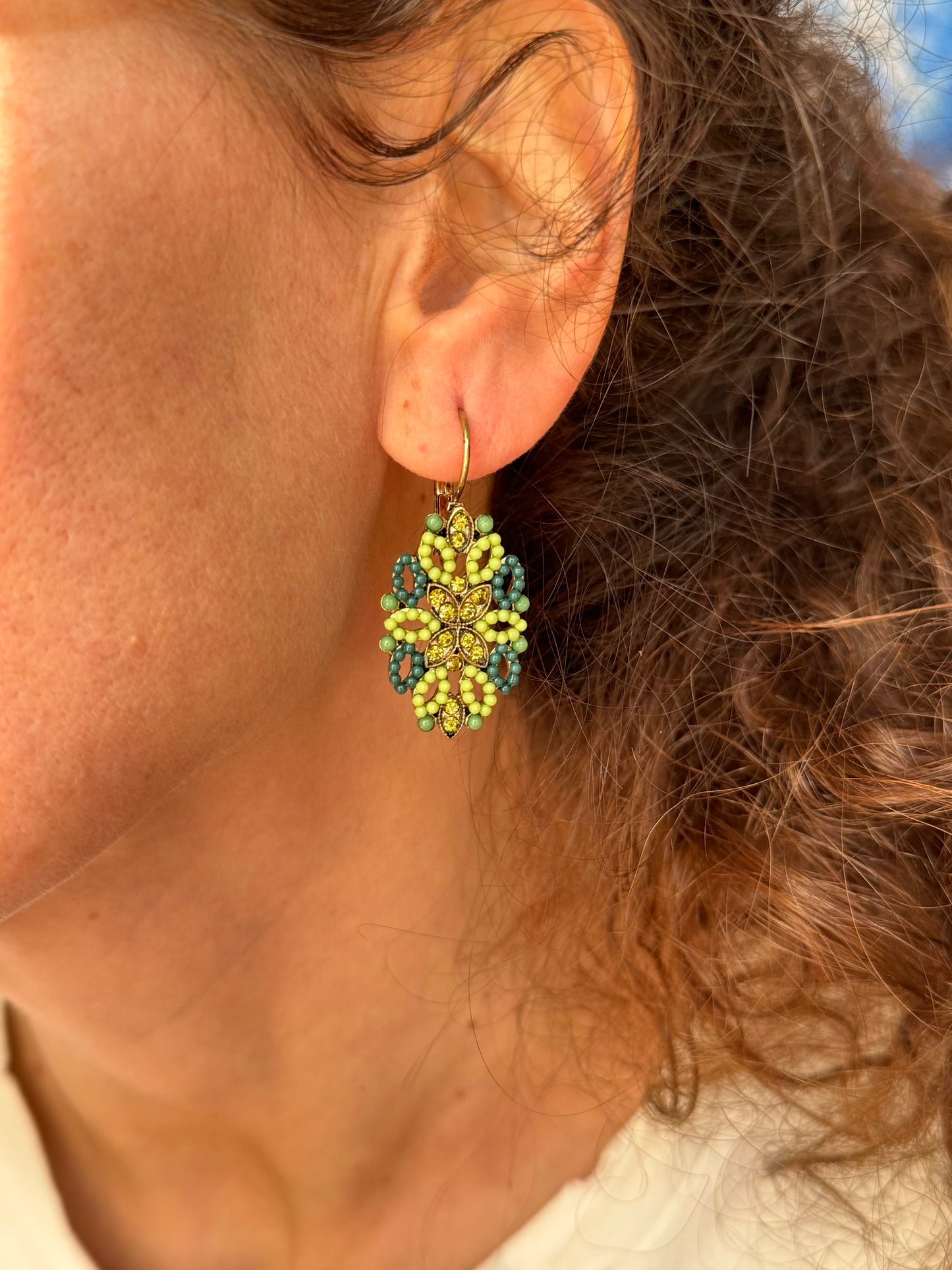 Green and gold golden earrings