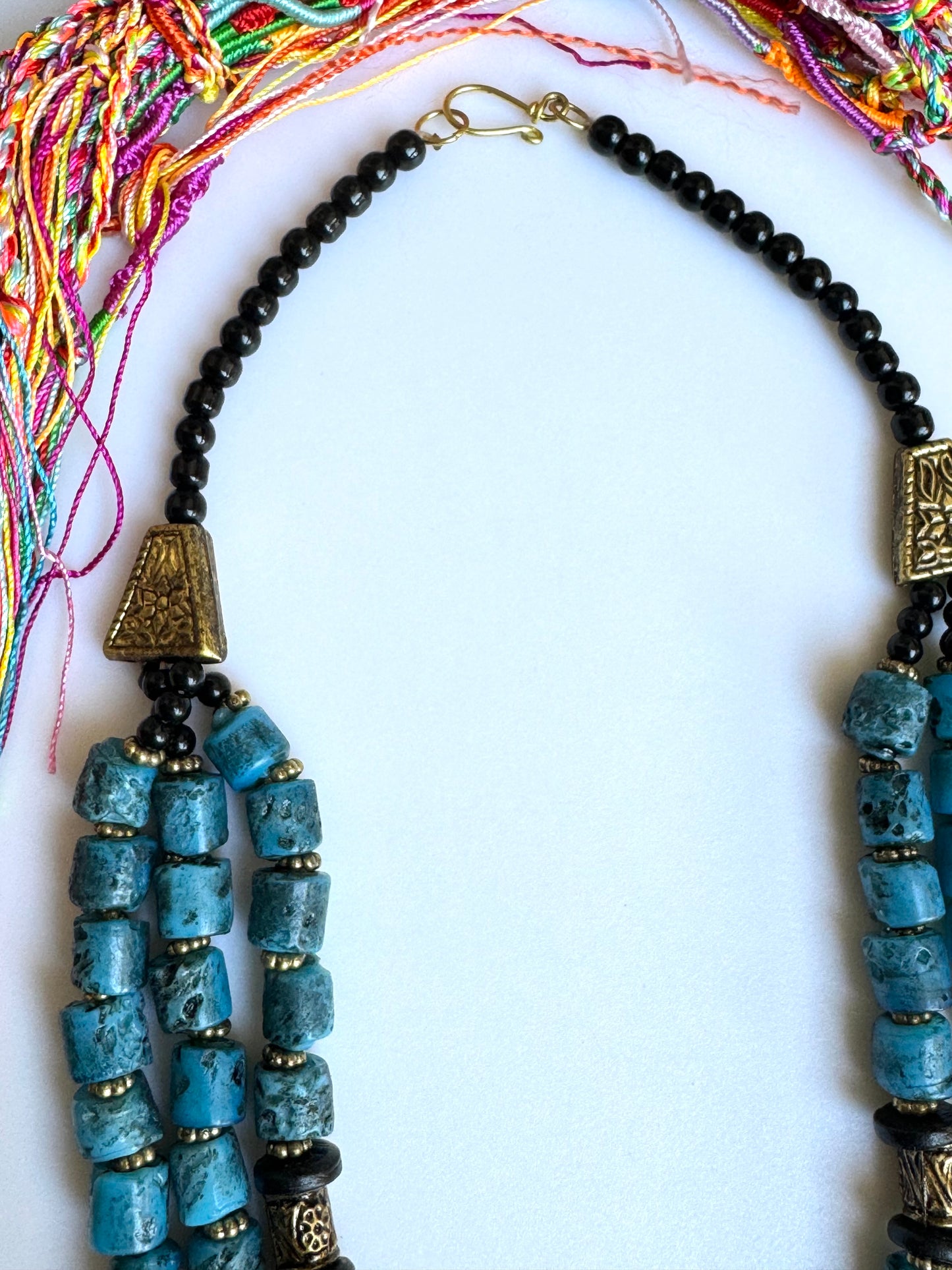 Multi-strand turquoise compass necklace