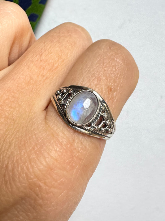 Anello argento 925 Pietra di luna arcobaleno misura 21/22 - 13SZ
