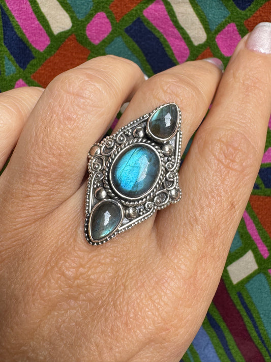 Anello argento 925 labradorite misura 16 - 6LA