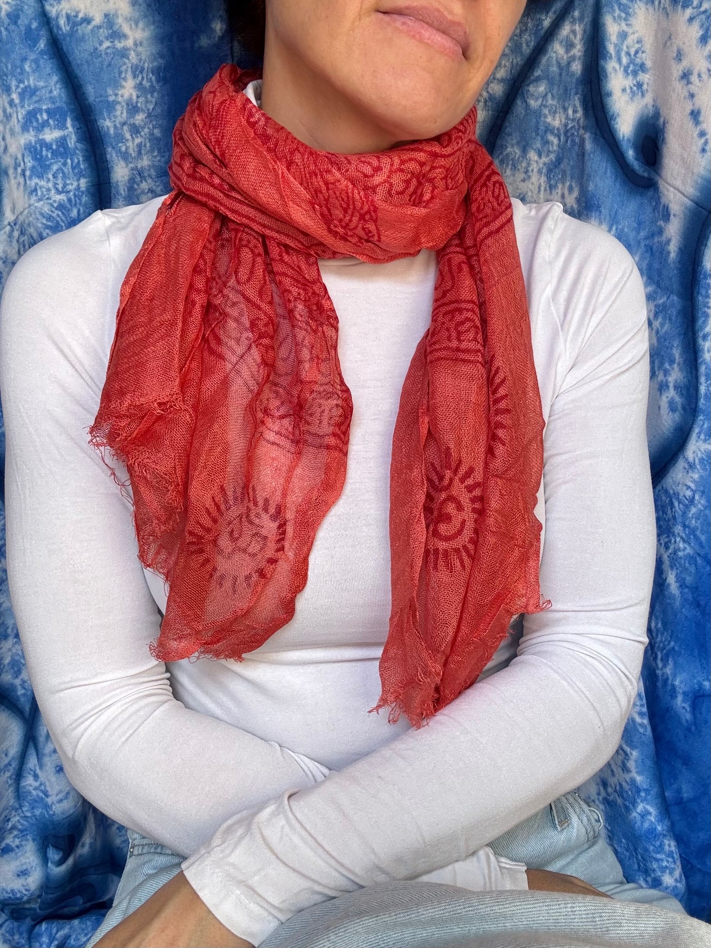 Pashmina sciarpa India arancio ohm e Shiva