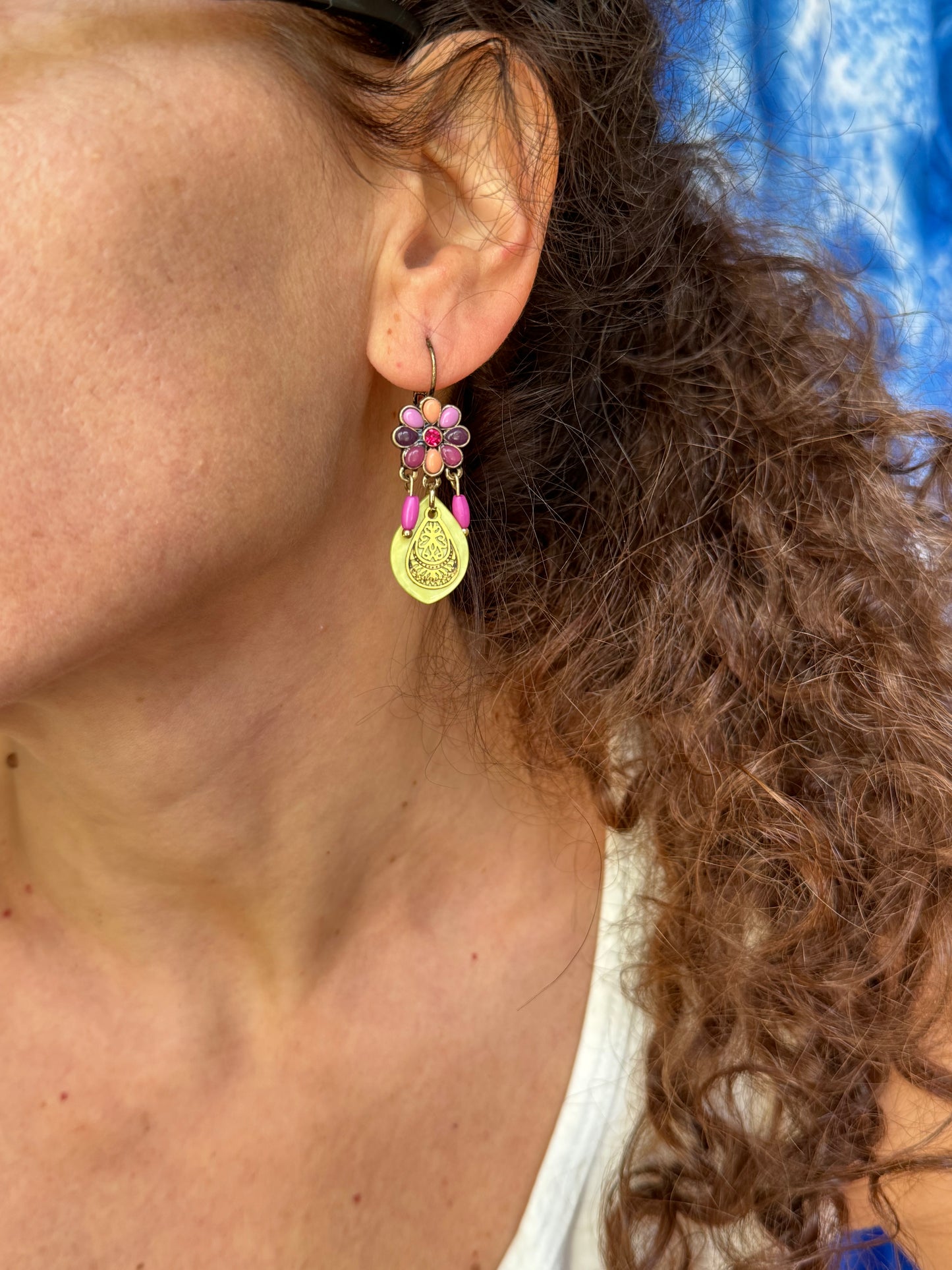 Golden green leaf earrings