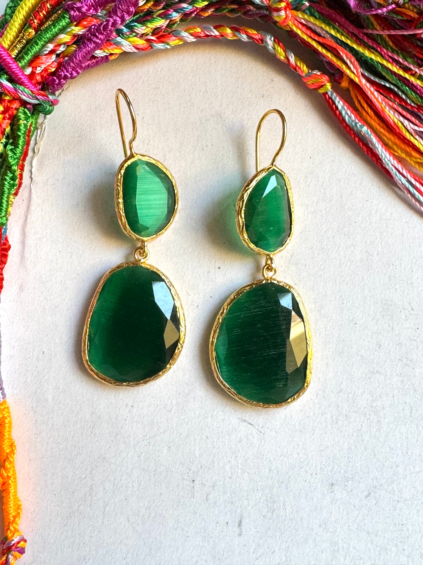 2 green stone earrings