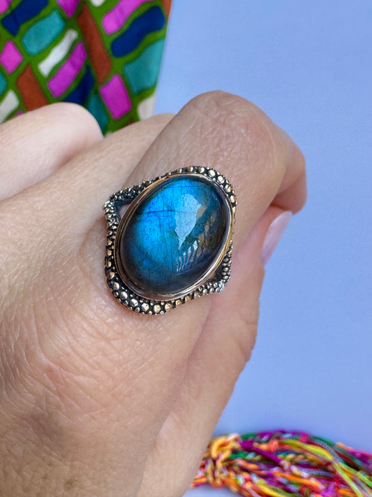 Anello argento 925 labradorite misura 18/19 - 5LO