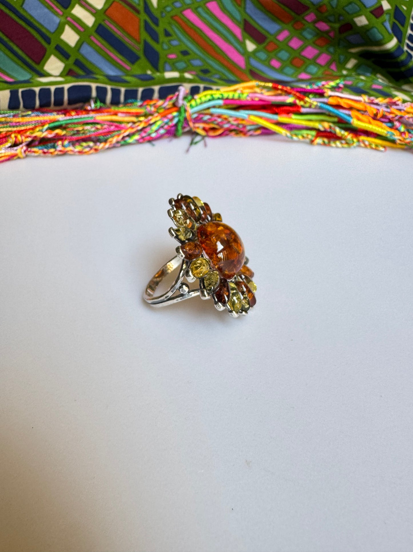 925 silver amber ring size 20/21 adjustable 31A