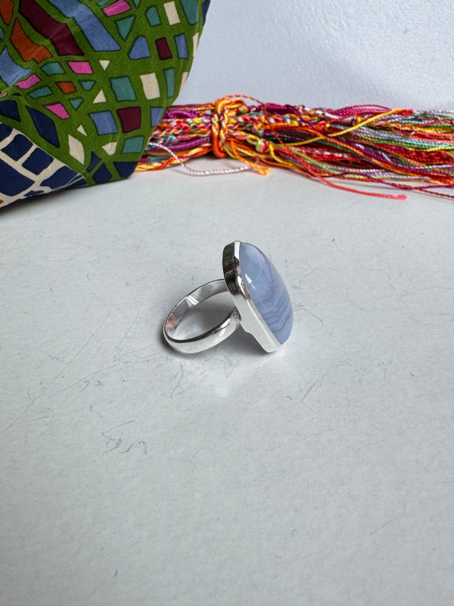 Ring Silber blauer Achat Größe 18/19 - 20K