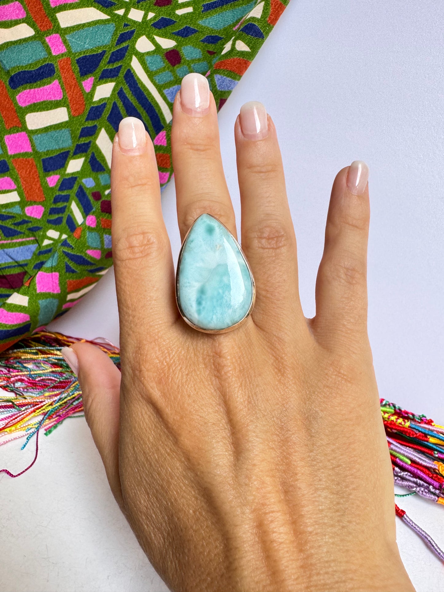 Anello argento 925 larimar misura 21 regolabile 3V