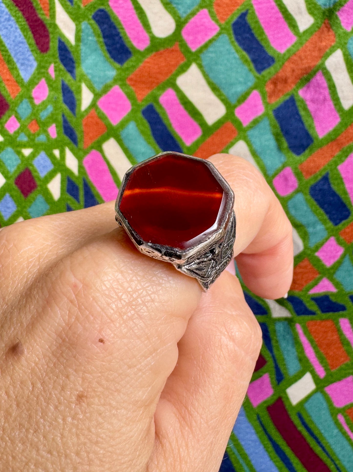 Antique vintage agate stone ring