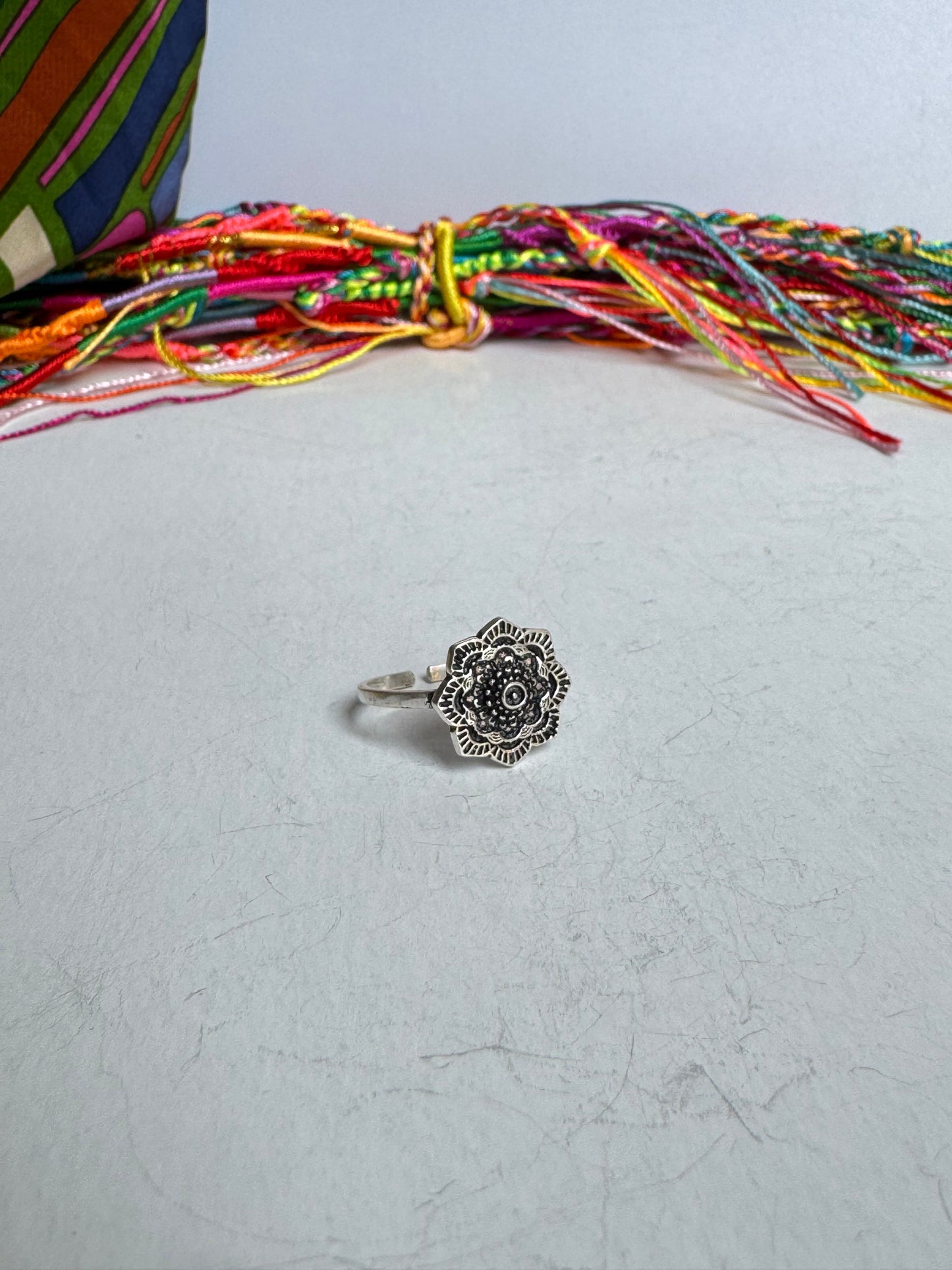 Anello boho argentato elefante mandala