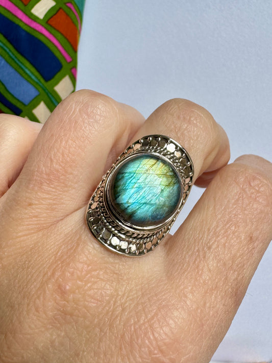 Anello argento 925 labradorite misura 15 - 18K
