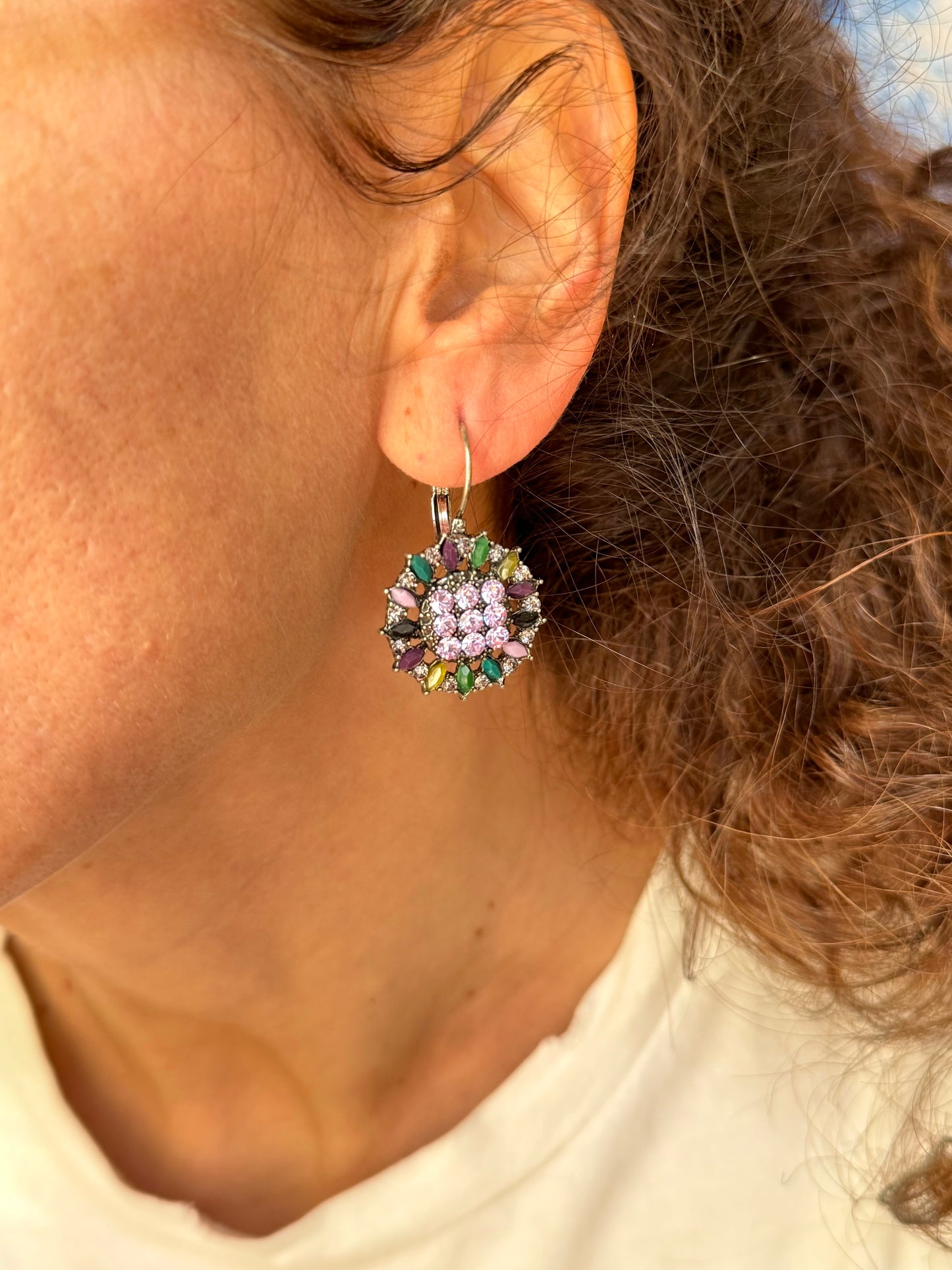 Green and purple silver earrings