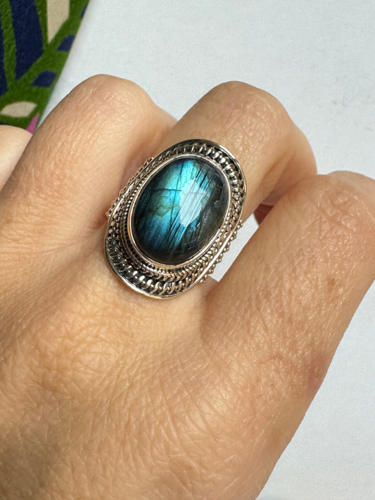 Anello argento 925 labradorite misura 14/15 - 28SZ