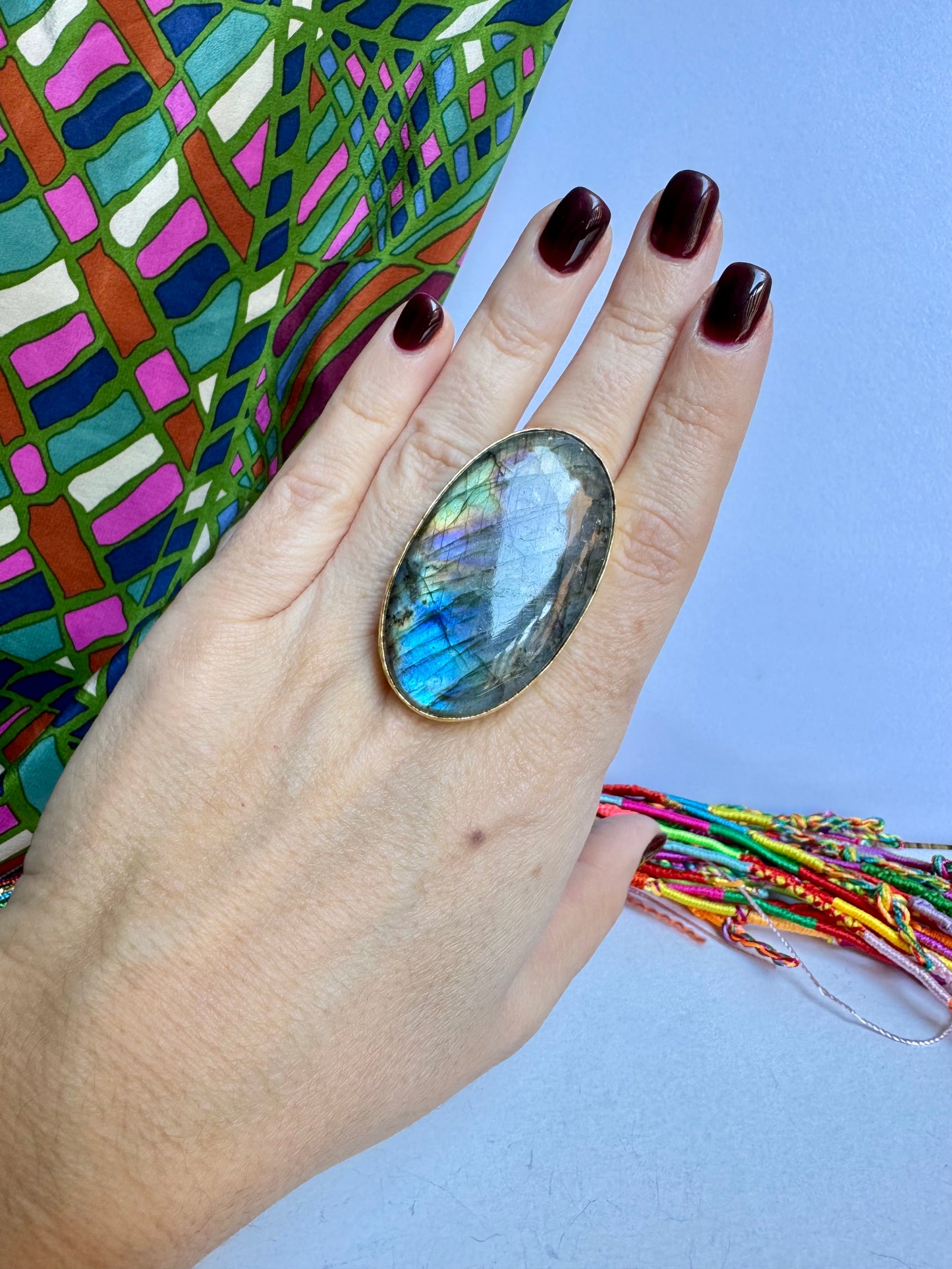 Anello boho dorato labradorite regolabile