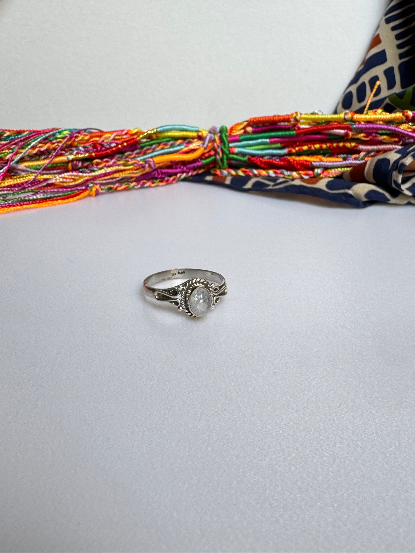 Anello argento 925 Pietra di luna arcobaleno misura 21 - 4AR